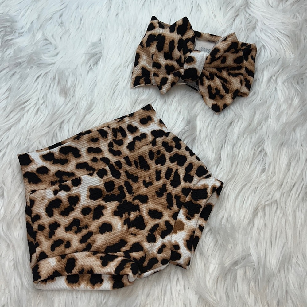 Cheetah print bummies and head wrap leopard print